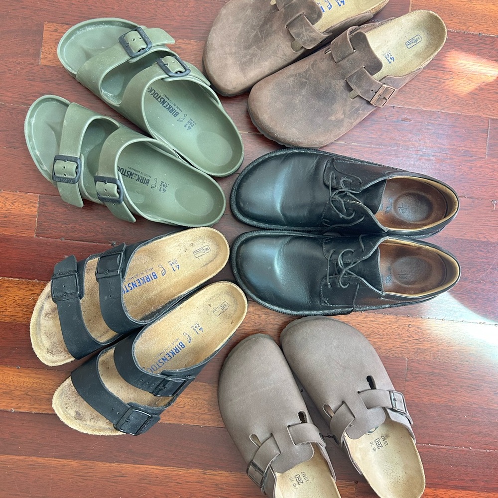 FIVE PAIRS Birkenstock Women's clogs, sandals, and oxfords size 41 & 40